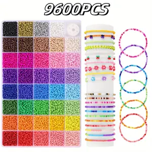 9600 Pcs Glass Seed Beads for Bracelets Making,3mm Beads,Friendship Jewelry Making Kit with Colorful Small Bead and Elastic String, DIY Jewellery and Art Crafts, for Birthdays, Parties, Holidays