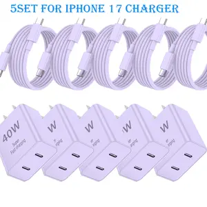 5/4/2Pack Purple Charger For iPhone 17 Charger, 40W Dual USB C Fast Charger Block with 6ft Type C Charging Cable Cord for iPhone 17/17 Pro/17 Pro Max/Air/16/16 Pro/16 Pro Max/16 Plus/15/15 Pro Max