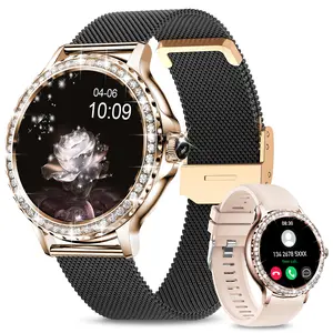 Women's Smart Watch 1.3 Inch HD Full Touch Screen Bluetooth Calls Message Push Fitness Tracker Pedometer 120+ Exercise Modes Health Monitoring Personalized Dials Music Control Wristwatch