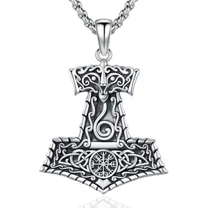 DRINSPER S925 Sterling Silver Viking Mjolnir Thor's Hammer Necklace