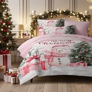 Christmas Theme Deer Print Duvet Cover Set, Soft Breathable Polyester Fiber Bedding, Zipper Closure, All Seasons Use, No Comforter Included