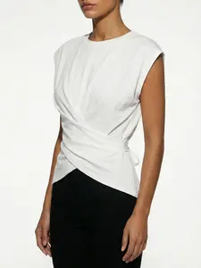 Spicy girl style white crisscross knotted waist-cinching sleeveless top, lace-up irregular designed base shirt, simple and atmospheric spicy girl blouse for spring and summer