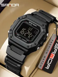 Sanda Men's Fashion Sport Alarm Clock, Multifunctional Waterproof Luminous Casual Electronic Watch, Stylish Timepiece for Daily Use, Modern Waterproof Watch
