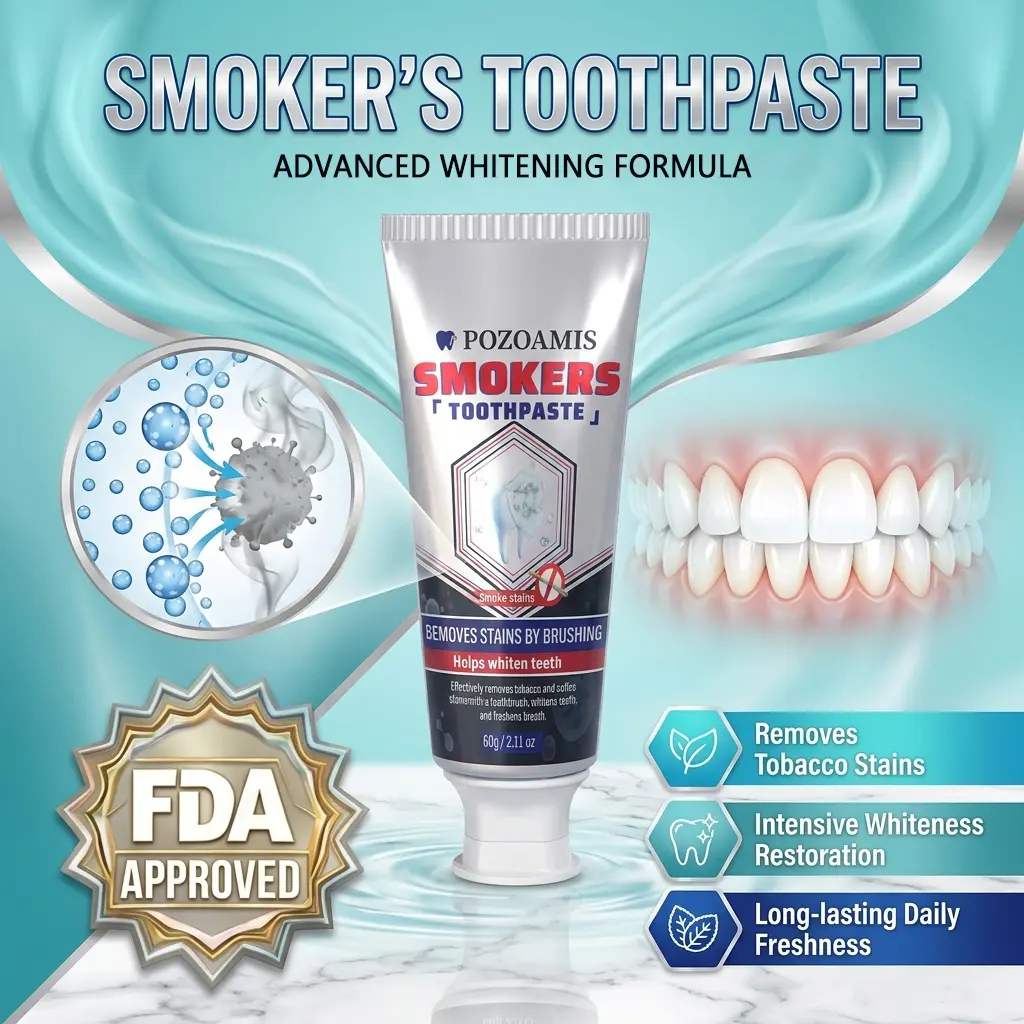 POZOAMIS Smoker's Cream Toothpaste - Stain Removal for Smoke & Coffee Stains, Fast Teeth Whitening, Oral Antibacterial Cleansing, Peppermint Coconut Foam Scent, Fresh Breath, Soothing Care, Cream Form, Peppermint Mint, Plant