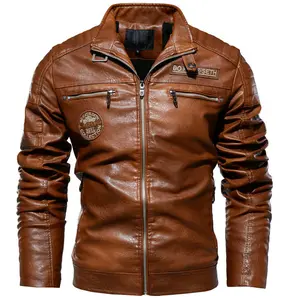 Men's Leather Jacket Stand Collar Trendy Autumn Winter New Motorcycle Style Youth European Size Coat Long Sleeve Casual Menswear