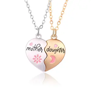 Mother Daughter Necklace For 2  Magnetic Split Heart Matching Pendant Necklaces 2pcs Set Gifts Women Mom