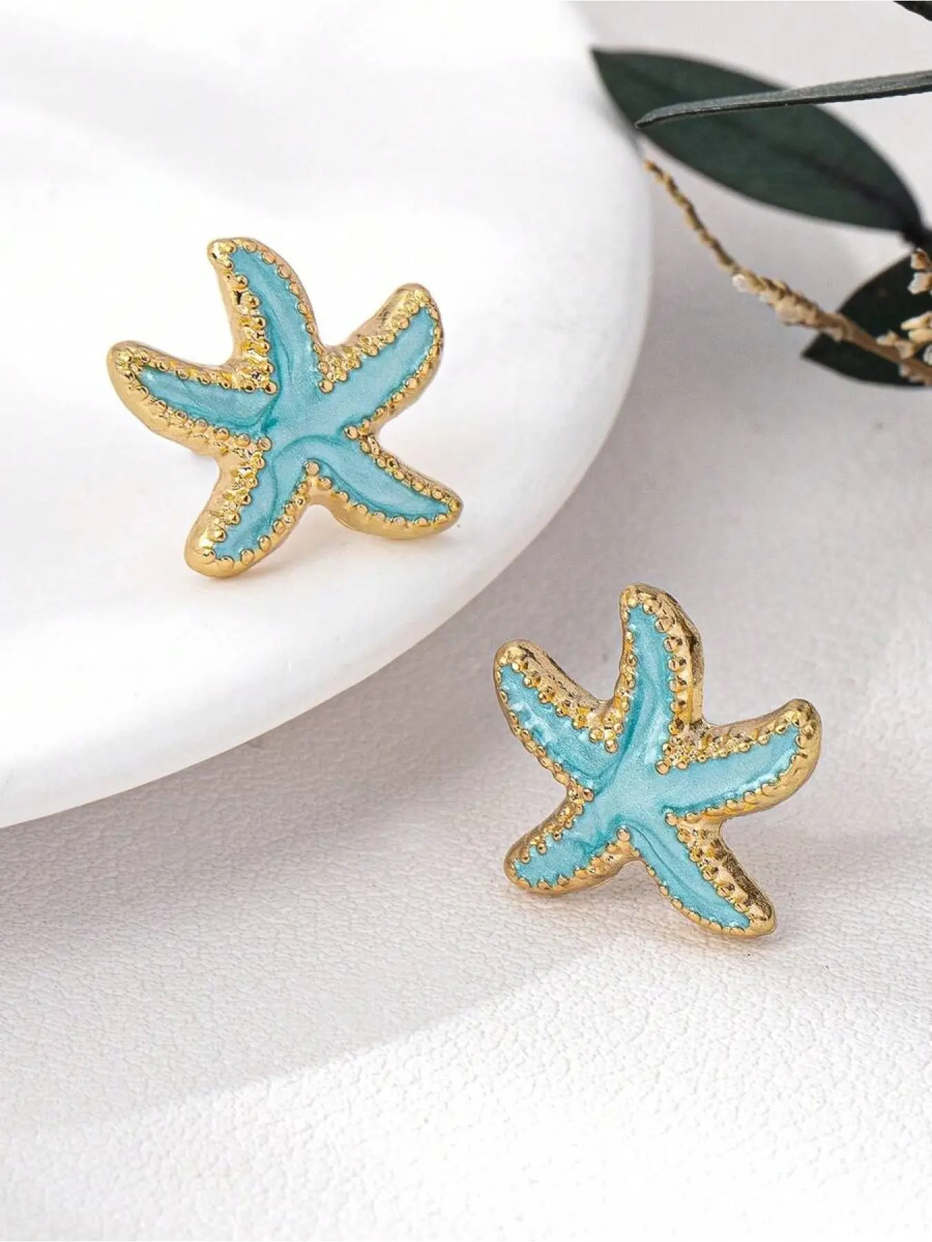 1 Pair Fashion 3D Alloy Colorful Pearl Coated Starfish Stud Earrings