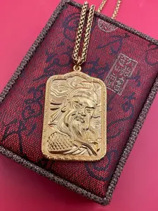 Bold Solid Character Gold Plated Pendant Necklace, Large Dragon Bone Chain, Stylish Jewelry Gift for Dad Boyfriend