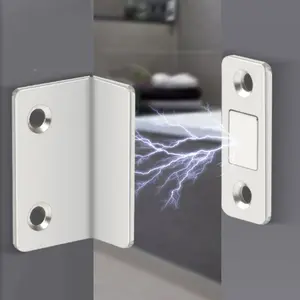 L-Shaped Magnetic Door Catch, Door Closure, Aluminum Alloy Material, No Drill Installation with Adhesive Backing, Ideal for Cabinets & Sliding Doors