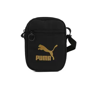 PUMA Unisex Canvas Crossbody Bag in Black with Gold Logo