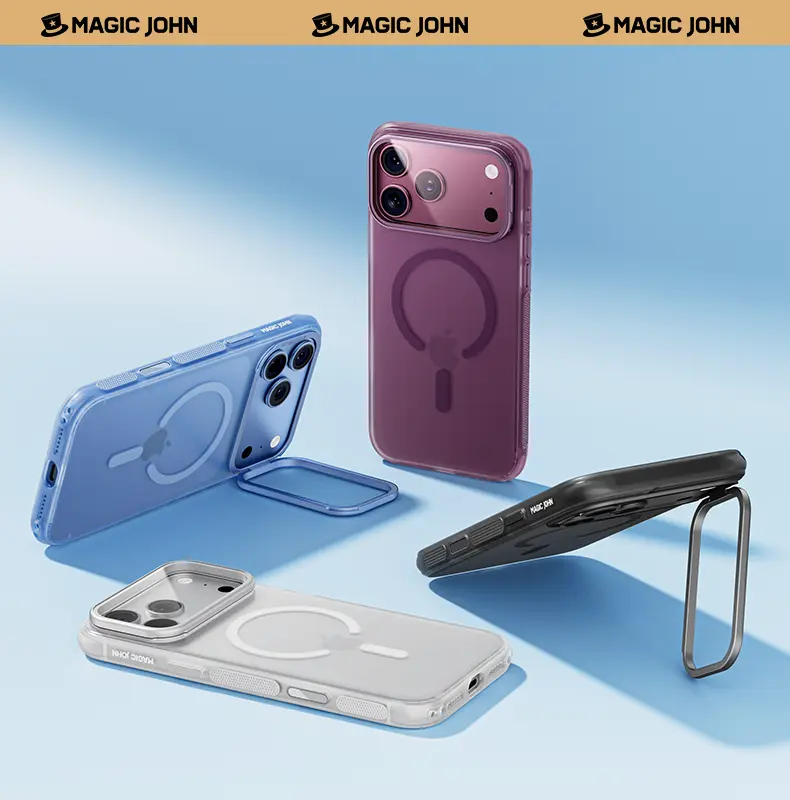 MAGIC JOHN Case for iPhone 17 Pro Max, Magnetic Case with Comfortable Non-Slip Grip, 180° Multi-Angle Camera Stand, MagSafe Compatible, Full Camera Lens & Camera Control Protection
