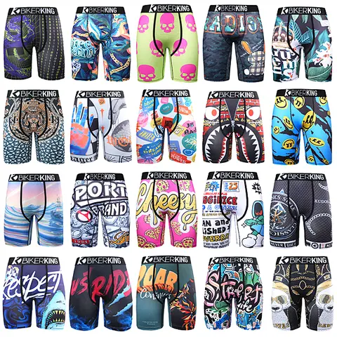 Men's Breathable Long Leg Boxer Briefs - 4-Way Stretch, Moisture Wicking, Quick-Dry, Chafe-Free Training Underwear, Workout Innerwear with Graffiti Print for Gym, Daily Comfort