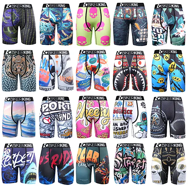 Men's Breathable Long Leg Boxer Briefs - 4-Way Stretch, Moisture Wicking, Quick-Dry, Chafe-Free Training Underwear, Workout Innerwear with Graffiti Print for Gym, Daily Comfort