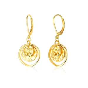 TEWIKY 14K Gold-Plated Hook Clasp Hoop Hammered Disc Earrings Elegant Design Perfect for Valentine's Day Gift Versatile for Various Occasions