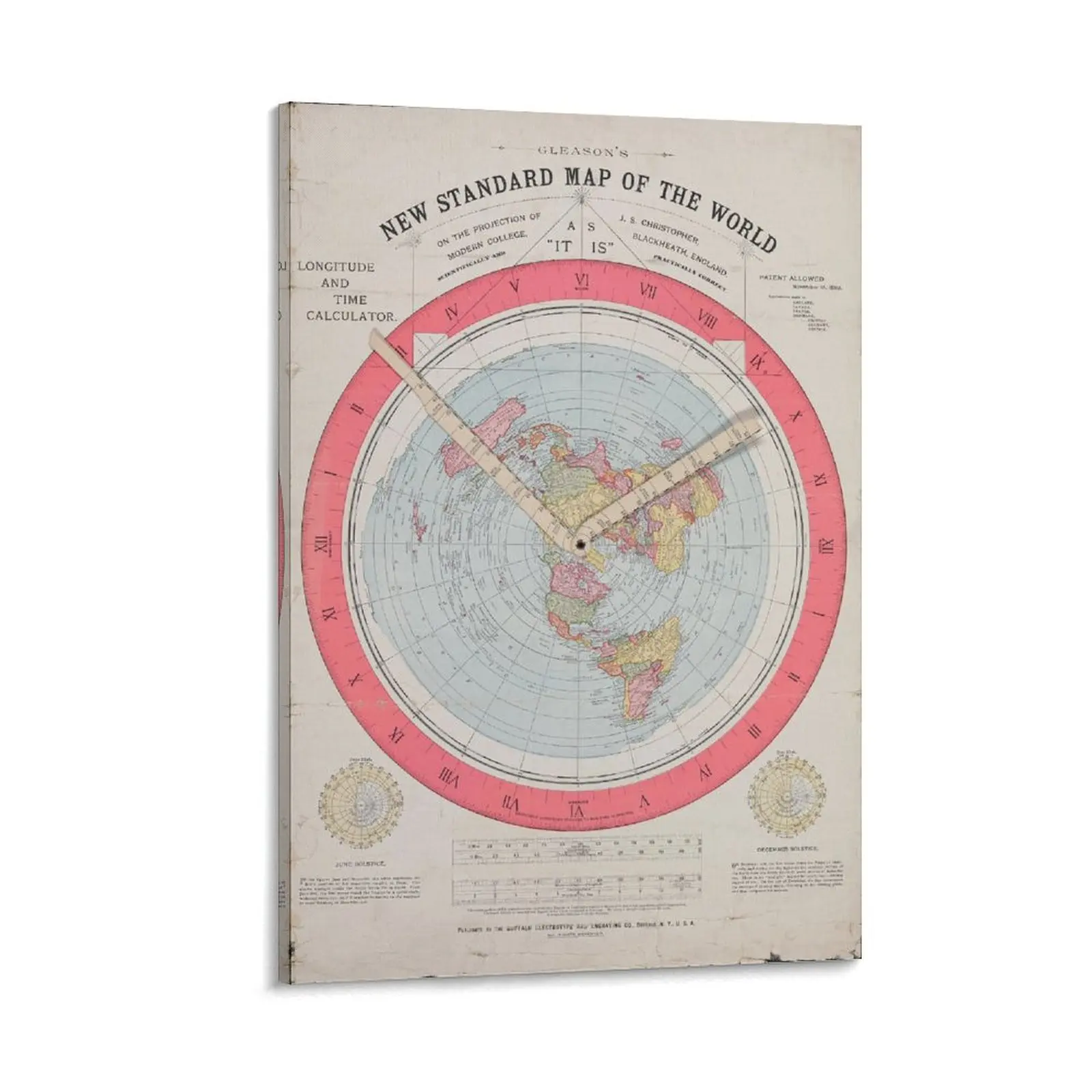 Gleason's New Standard Map of The World Flat Earth Map Canvas Wall Art Print Poster for Living Room, Bedroom, Office Decoration Canvas Poster Bedroom Decor Sports Landscape Office Room Decor Gift Frames Ornaments Artistic Photo Frame-.
