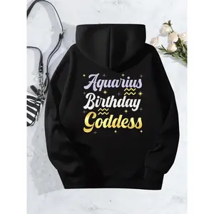 Aquarius Goddess Hoodie Women's Long Sleeve Hooded Zodiac Sign Birthday Gift Astrology Lover Sweatshirt Unique Print Casual Outfit