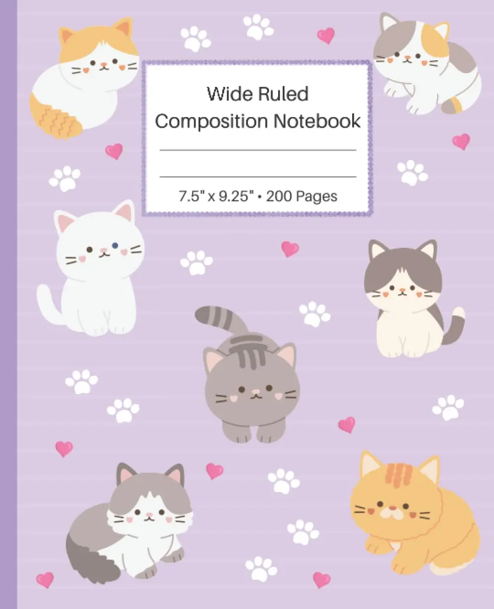 Wide Ruled Composition Notebook for Girls: Cute Kittens Purple Composition Notebook | Student Notebook for School | Wide Ruled 200 Pages 7.5"x9.25"