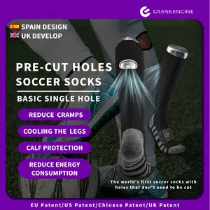 Youth Soccer Socks for Boys Girls Ages 6-15, Pre Cut Breathable Hole Football Socks Anti Slip Knee High Athletic Socks