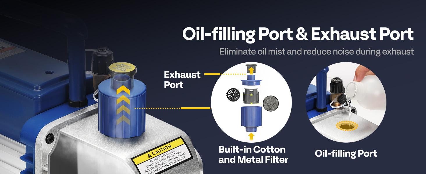 VIVOHOME 1/2 HP 5 CFM 2 Stage A2L HVAC Vacuum Pump, Sparkless Motor for R32 R1234yf R454B R134a R22 R410a Systems, Auto AC Vacuum Pump for Air Conditioner Servicing with 2 Oil Bottles VIVOHOME 1/2 HP 5 CFM 2 Stage A2L HVAC Vacuum Pump, Sparkless Motor for R32 R1234yf R454B R134a R22 R410a Systems, Auto AC Vacuum Pump for Air Conditioner Servicing with 2 Oil Bottles