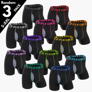 Pixum Men's Long Leg Anti-Ride Up Fly Opening Boxer Briefs Breathable Stretch Mesh Underwear 3-Pack Activewear- Anti-Chafing Workout Polyester Soft Sport Trunks with Thigh Mesh Panels, Moisture-Wicking Quick-Dry Sport Underwear, S-XXL Menswear