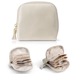 Small Travel Jewelry Case,Wedding Gifts for Women,Jewelry Pouch Bags with Zipper,Velvet Jewelry Organizer Storage Bag for Bracelet Rings Earring-Cream White