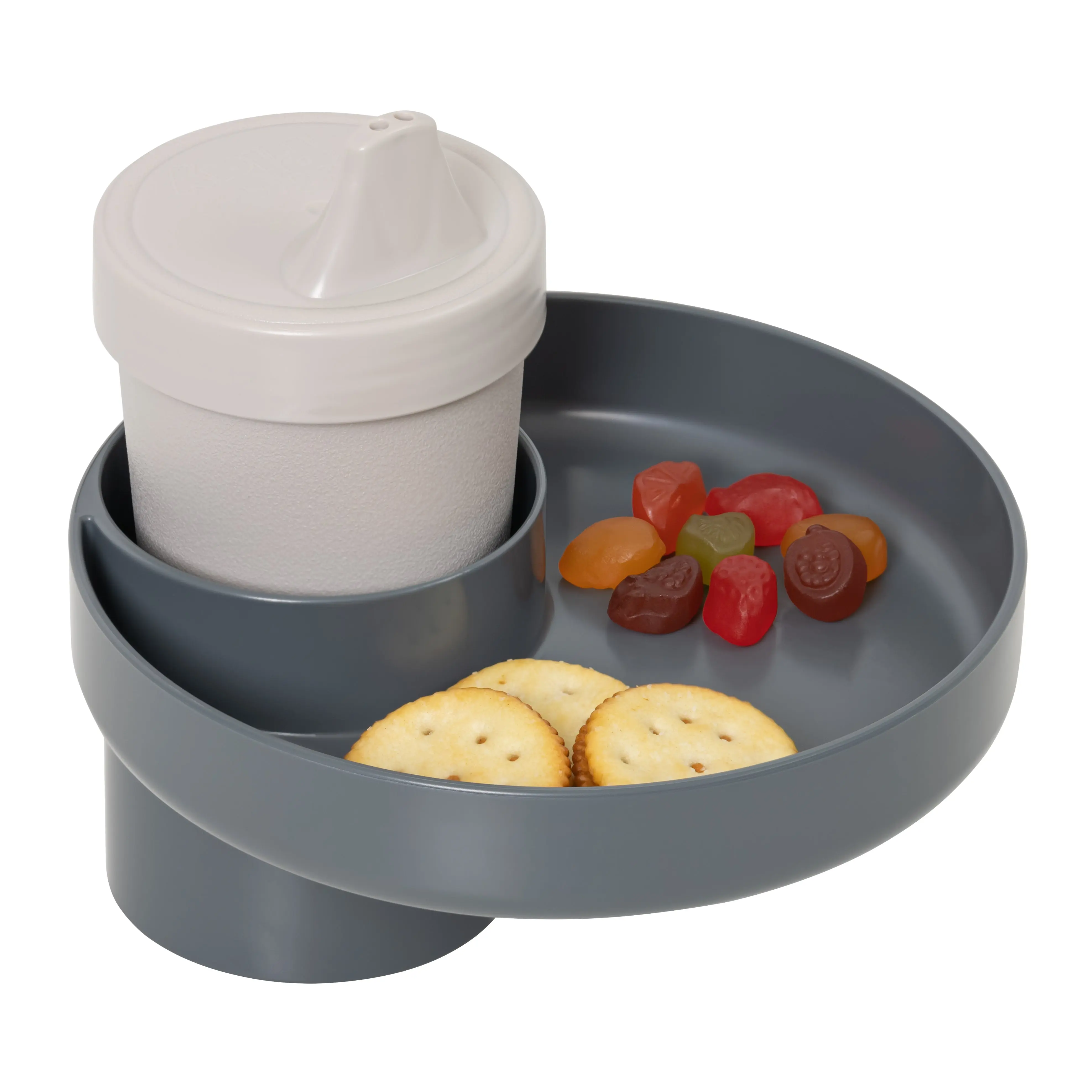 My Travel Tray -   Made In USA - Great for Kids and Adults! Extend Your Cup Holder Plus Tray to Hold Drinks, Food, and Toys. Fits Most Cup Holders for Cars, Boats, and Strollers. Round - Gray