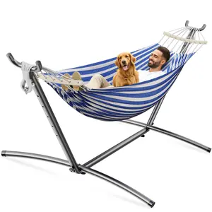 GAOMON Double Hammock, Heavy Duty Portable, 500 lb Weight Capacity, Perfect for Both Indoors and Outdoors, 2 Person Hammock with Carrying Bag, Blue White