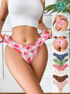 6-piece set of women's seamless scalloped edge underwear, triangle panties suitable for all seasons and daily wear.