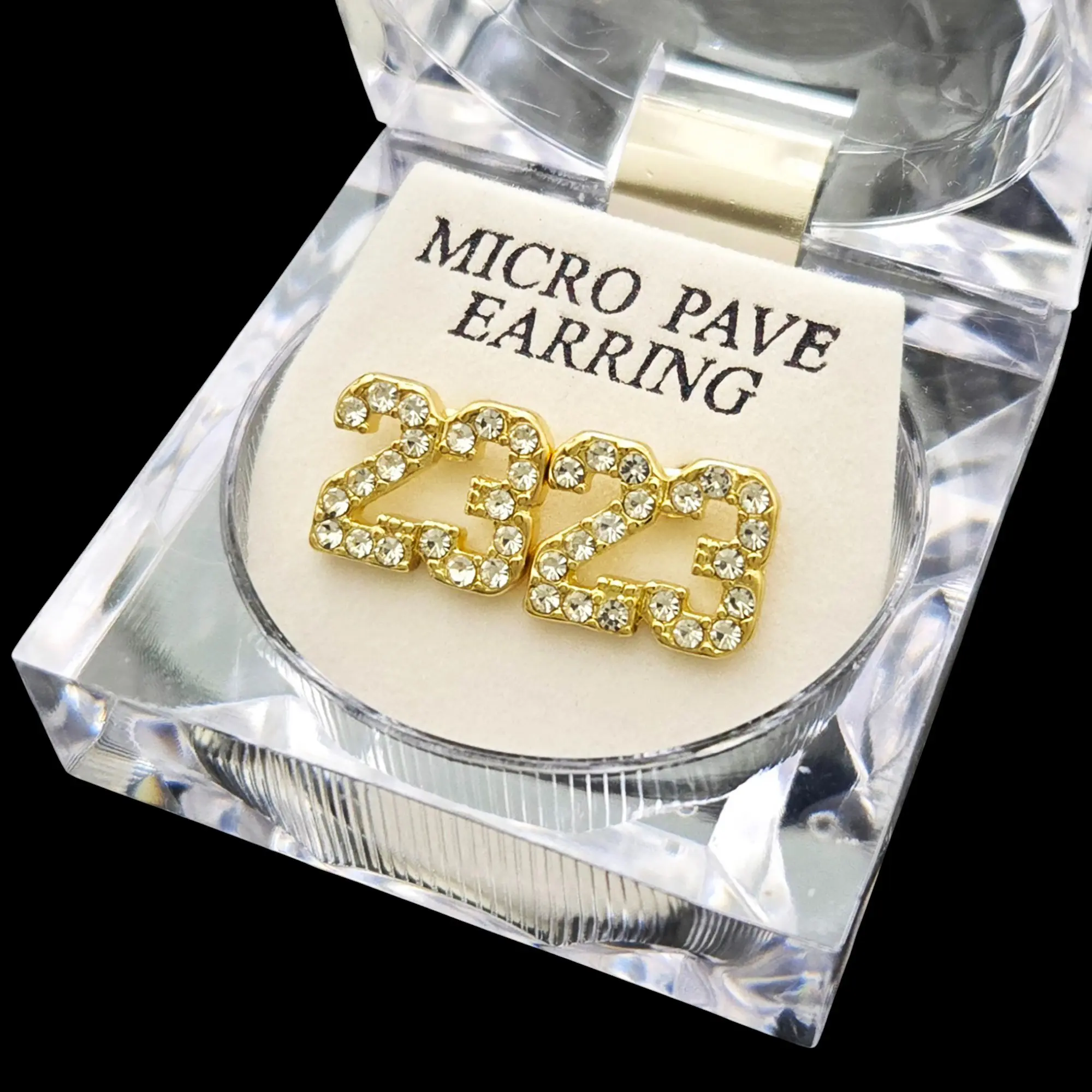 MaxBling81 Unisex 12x12mm Jersey Number 23 Stud Earrings - Iced CZ Bling Bling Design, Gold/Silver Coated, Hip Hop Fashion, Women's Daily Costume Jewelry, Bling Bling Earrings