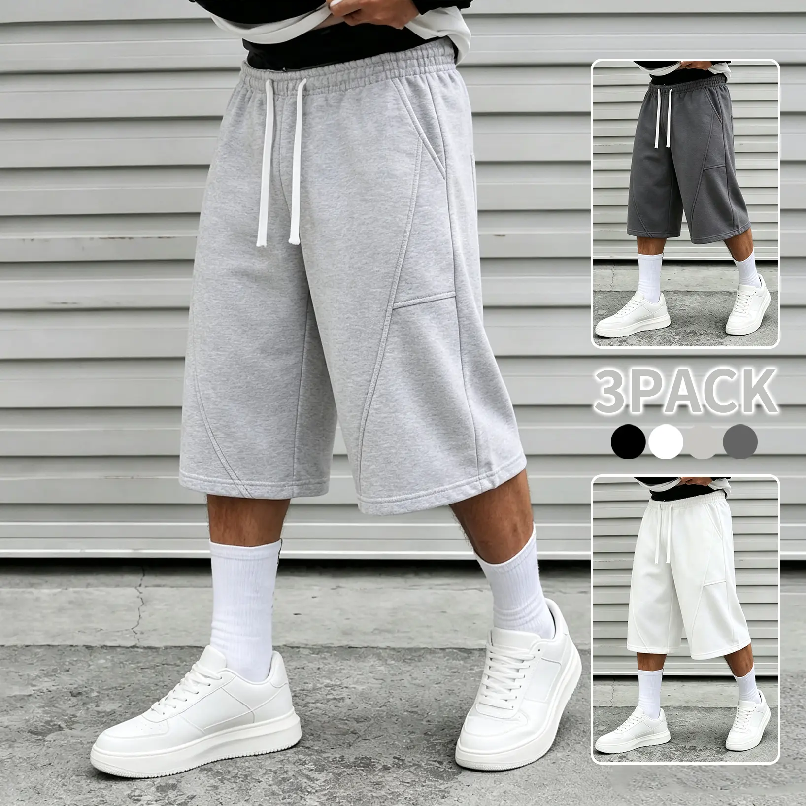 Versatile split wide-leg sweatpants available as a 3-piece set or single piece, suitable for multiple occasions; loose solid-color cropped wide-leg pants in an American style with excellent fabric drape; men’s athletic long pants ideal for loungewear at h