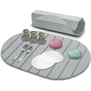 Diatomaceous Stone Drying Mat for: Foldable Quick Dry Stone Mat for Counter Top Dishes with Space Saving for Housewife - Mordern Oval Look Gift for Christmas