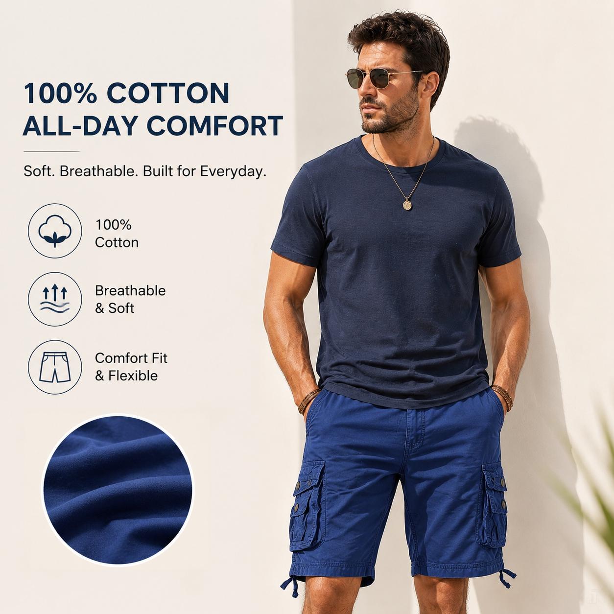 #SummerVibes Men's large-size summer cargo shorts with loose fit, mid-length, and multiple pockets for casual wear Fabric Menswear Pants Cotton Hem Trouser Zipper pants men,summerwins