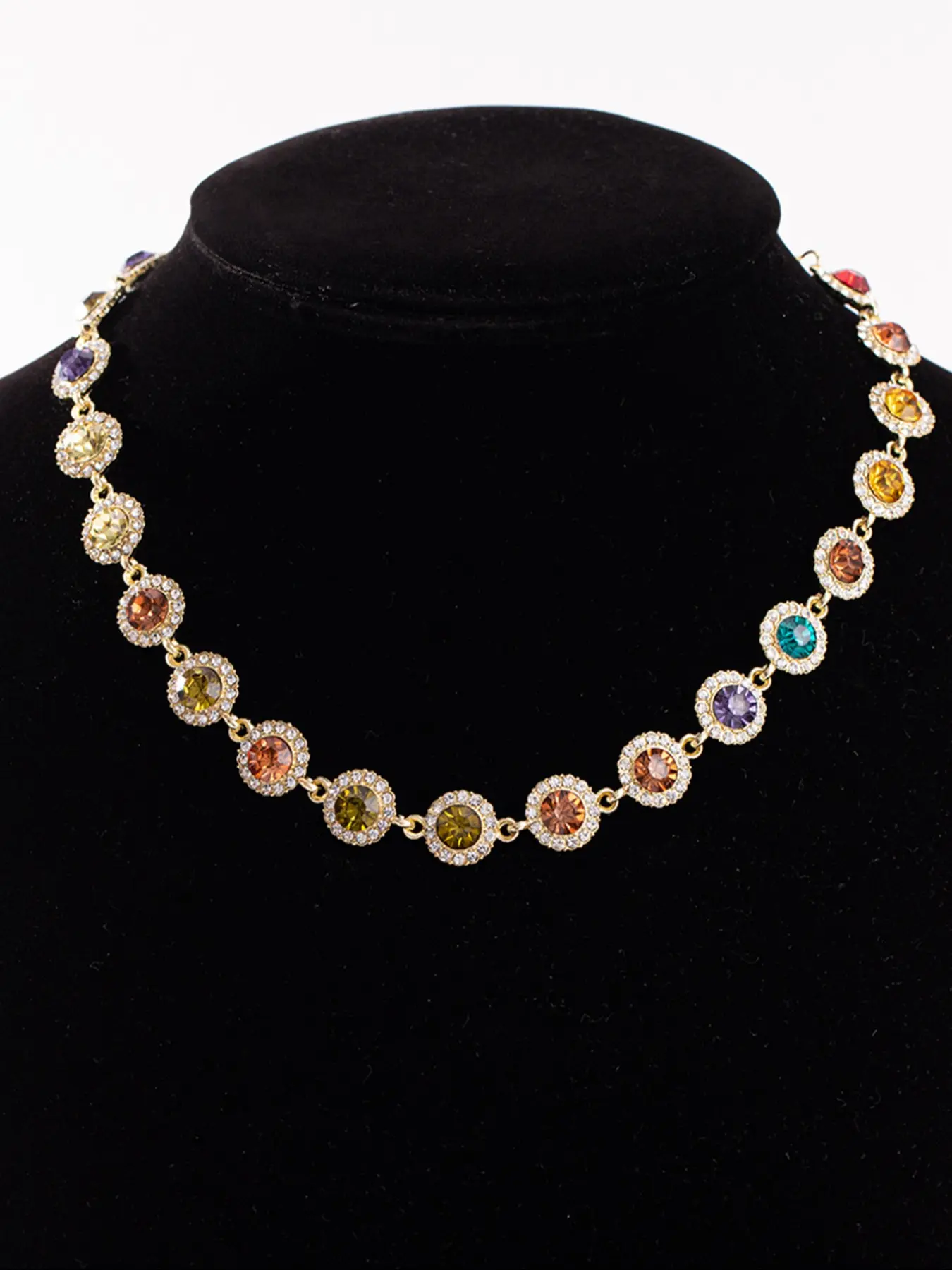 Bohemian Dopamine Colorful Rhinestone Artificial Crystal Necklace, Whimsical Fashion Necklace, Elegant Sparkling Jewelry for Women & Girls, Gift for Holidays & Birthdays