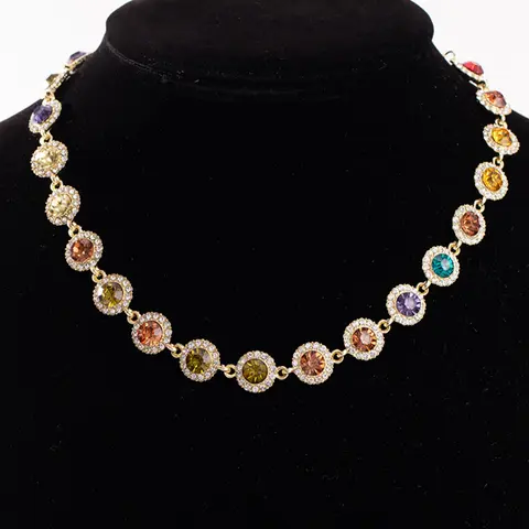 Bohemian Boho Chic Crystal Dopamine Colorful Rhinestone Artificial Crystal Bling Necklace, Whimsical Fashion Necklace, Trendy Necklace, Elegant Sparkling Jewelry for Women & Girls, Gift for Holidays & Birthdays