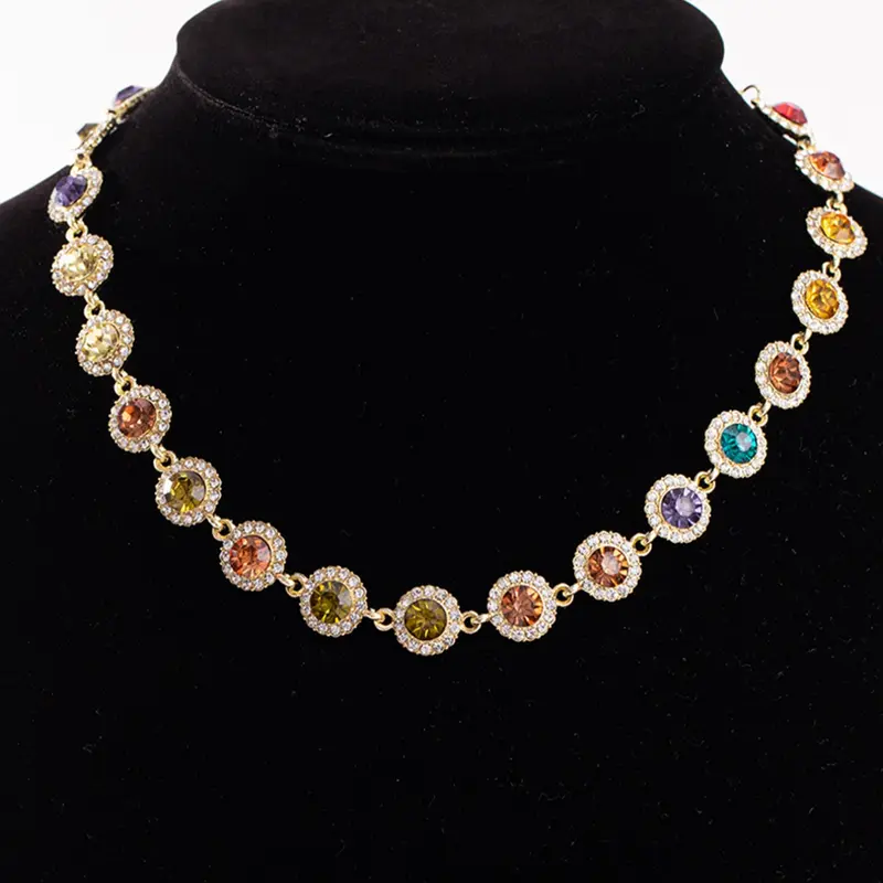 【Black Friday】Bohemian Chic Dopamine Colorful Rhinestone Artificial Crystal Bling Necklace, Whimsical Fashion Necklace, Trendy Necklace, Elegant Sparkling Jewelry for Women & Girls, Gift for Holidays & Birthdays