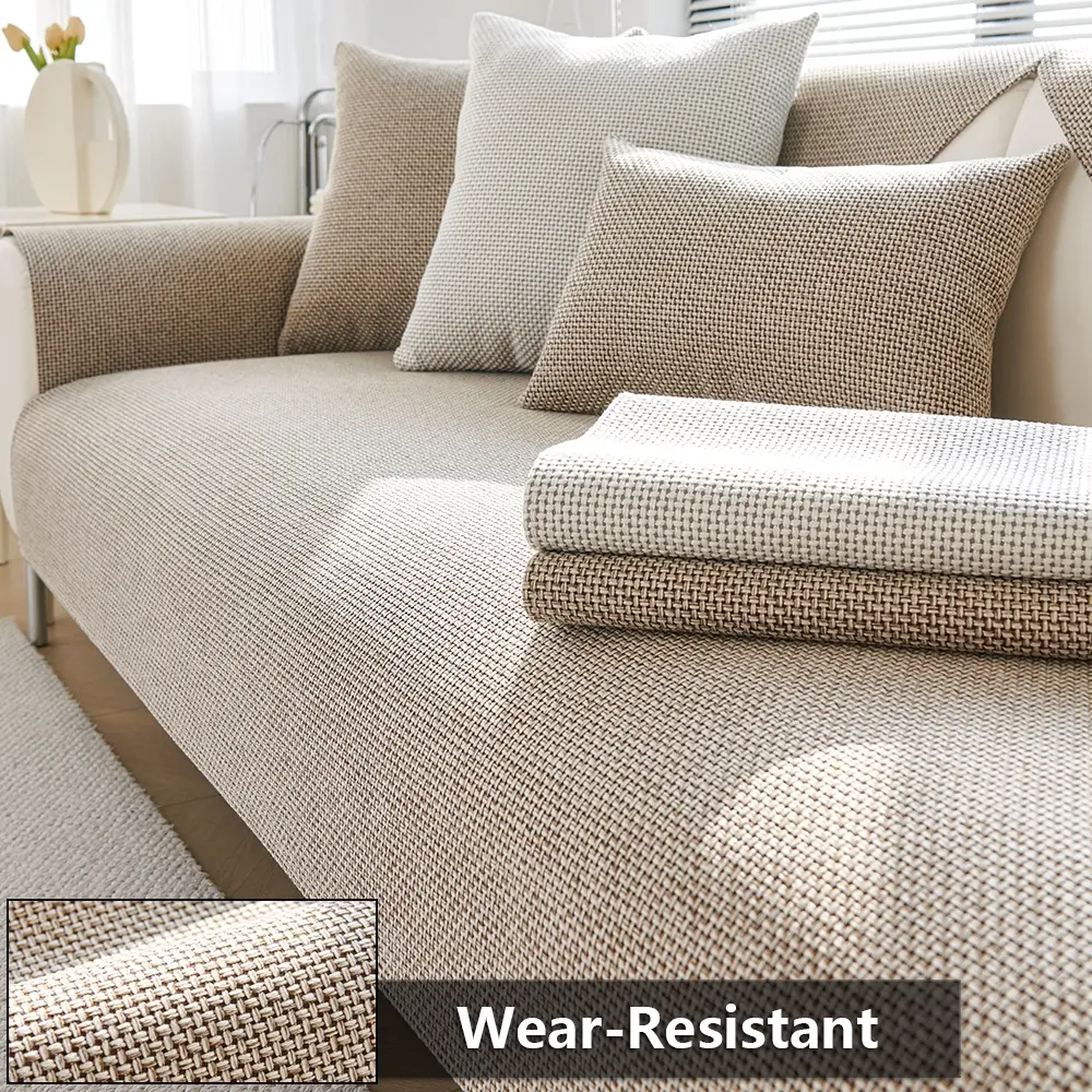 1pc Minimalist Chenille Quilted Sofa Cover, Boho Couch Cover, Classic & Bohemian Style, Scratch-Resistant, Non-Slip, Stain-Resistant, Pet-Friendly, Suitable for Living Rooms, Fits 1-4 Seater Sofas, All-Season Usable, Washable Sofa Protector Slipcover