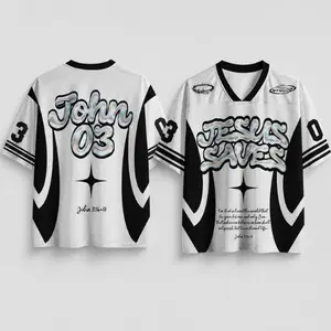 Jesus Saves John 3:16 Christian Mesh Jersey - Holographic Faith Sports Top Black White