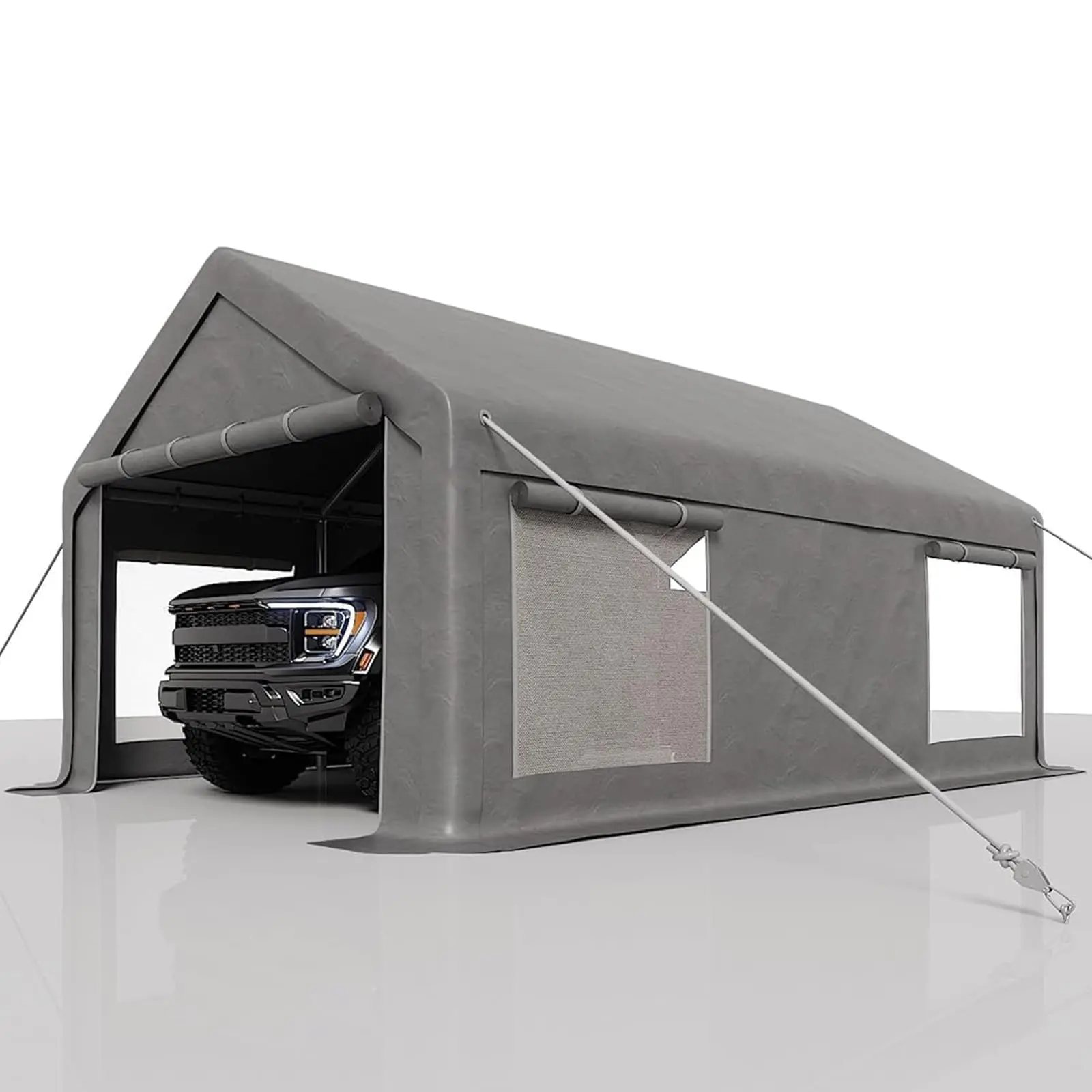 GARVEE 12x20 Ft Heavy Duty Carport - Waterproof Garage with Roll-Up Windows, 8-Point Support System, Convertible Sidewalls, Removable Doors, All-Season Tarp Roof for Car, Truck, Convertible Side Walls