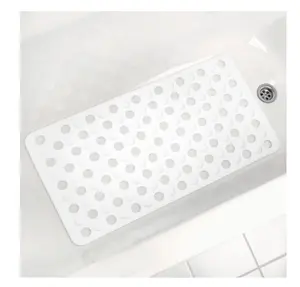 stays 15" x 27" Non-Slip Cushioned PVC Bathtub Mat for Shower with Suction Cups and Drain Holes, White
