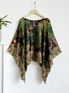 French Luxe Plant Print Design Silk Feel Hooded Shawl, Windproof Sandproof Soft Scarf Wrap, Fashionable Versatile Accessory for Styling