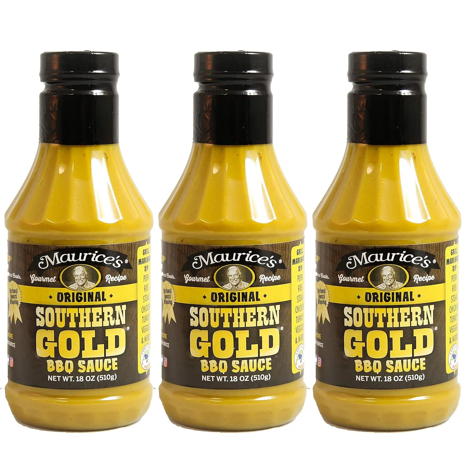 Maurice's Southern Gold Original BBQ Sauce 3 pack - Sweet, Tangy Mustard-Based Sauce - Flavor, Dip