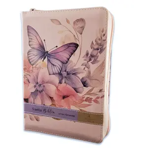 Biblia con Cierre Portatil 12 puntos RV1960, imit piel flores rosa con indice y canto floral