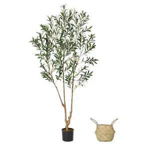 6FT Artificial Olive Tree, Lifelike Faux Olive Plant with Woven Basket Planter, Adjustable Branches Fake Greenery for Living Room Office Home Decor