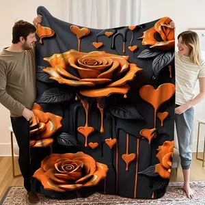 1 Piece 280g Heavy Rose Orange Black Modern Simple New Flannel Blanket Welcome Sofa Athlete Autumn Supplies Viking Anniversary Picnic Women's Large Size Bedroom Blanket Comfortable Durable Blanket New Product Launch