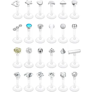 Sanfenly 24Pcs 16G Clear Plastic Nose Studs Acrylic Forward Helix Earring for Women Men Cartilage Tragus Earrings Stud Clear Bioflex Monroe Labret Lip Piercing Jewelry