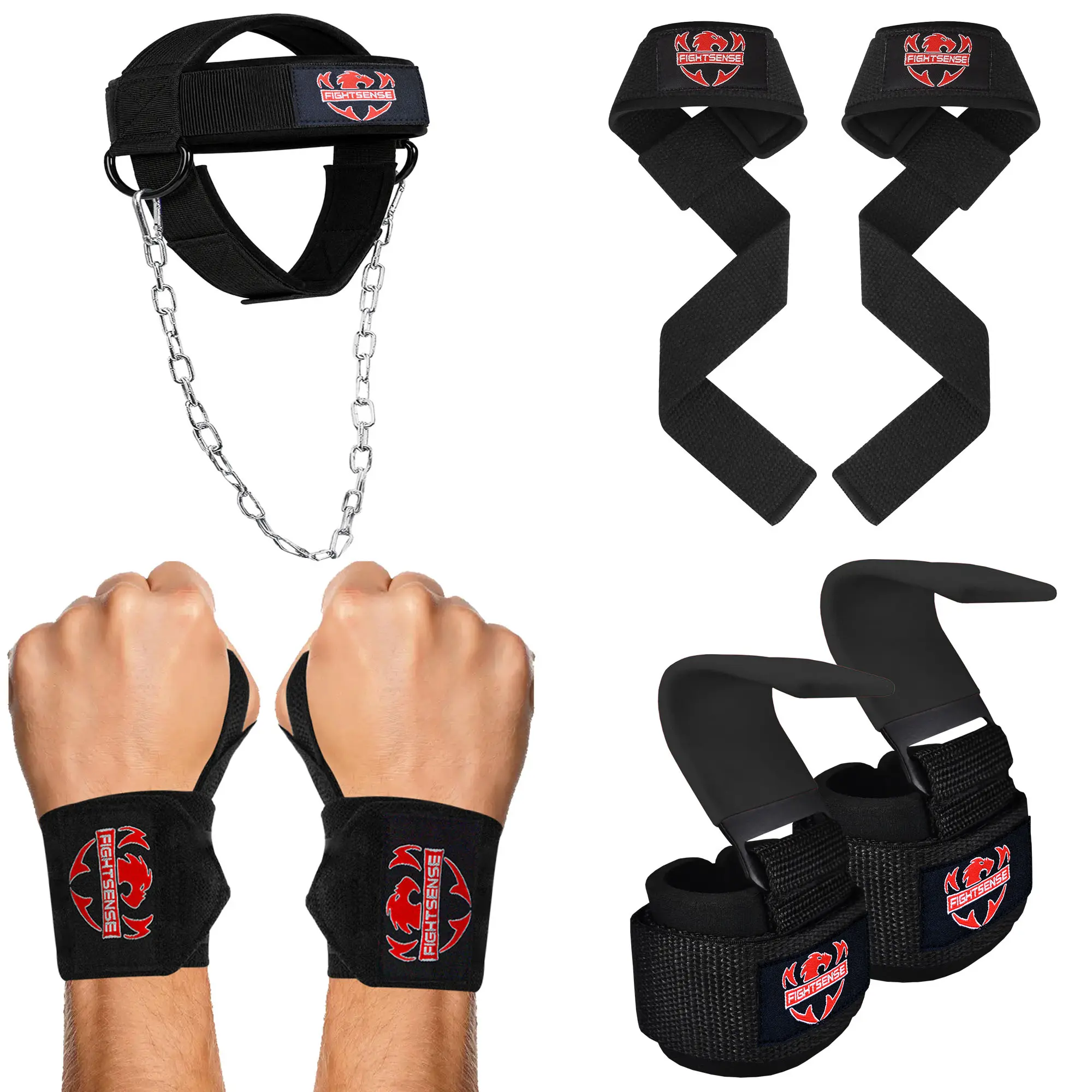 4-in-1 Weightlifting Accessory Bundle – Wrist Straps, Wrist Wraps, Lifting Hooks & Neck Harness for Strength Training, Bodybuilding & Gym Workouts