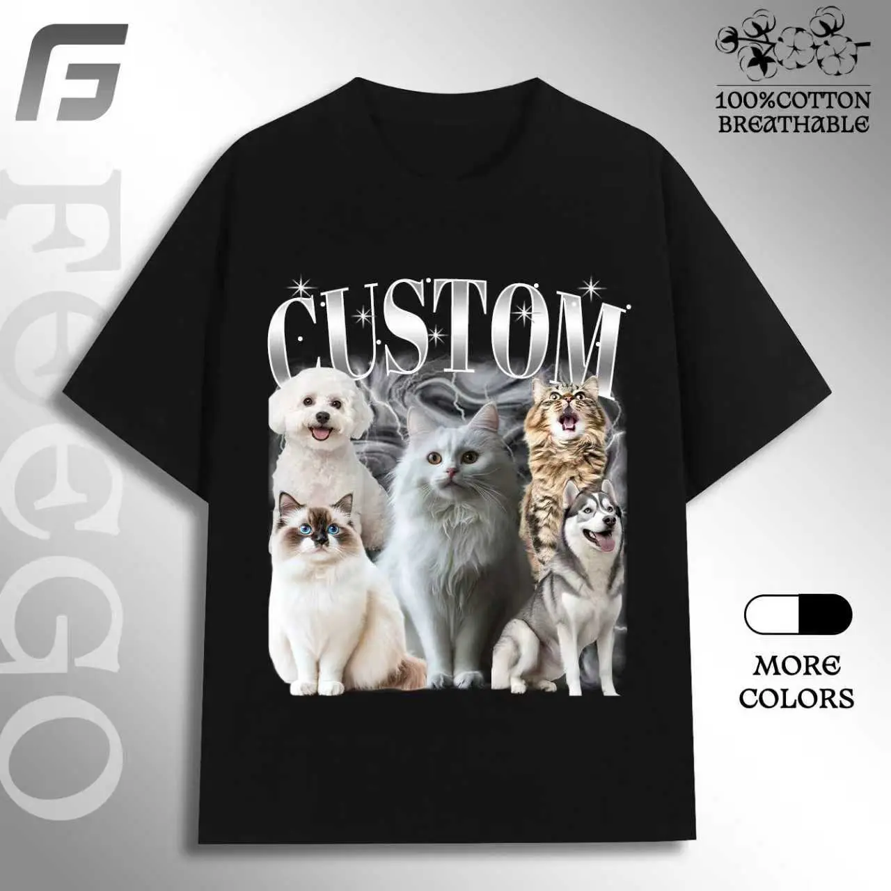 Feego Custom Retro Dog Cat Bootleg Shirt, Dog Cat Bootleg Retro 90's Tee, Custom Pet Photo, Custom Pet Portrait, Dog Cat Owner Gift, Pet Lovers Gift, US14 Menswear Top Streetwear shirts  women