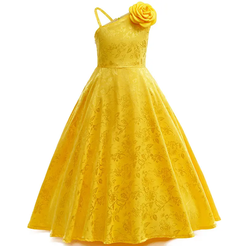 Ready Stock 4-12Y Girl's Cosplay Dress Judy Party Dress One Shoulder with 3D Rose Accent & Floral Pattern Perfect for Themed Gatherings & Princess Costumes D1571