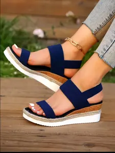 Women's Summer High Heel Wedge Sandals, Height Increasing Waterproof Thick Sole, Elastic Strap Open Toe, Fashion Comfort Shoes, Open Toe Platform, Wedged Sandals