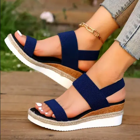 Women's Summer High Heel Wedge Sandals, Height Increasing Waterproof Thick Sole, Elastic Strap Open Toe, Fashion Comfort Shoes, Open Toe Platform, Wedged Sandals, Fashionable Sandals